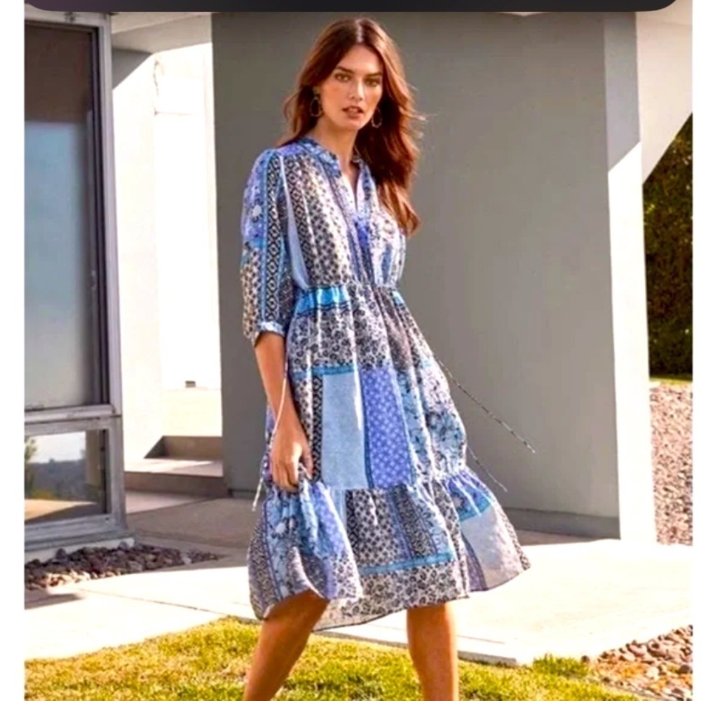 NWOT Johnny Was workshop Xs Marrakesh Dress 100% ramie $298 boho printed fall - Picture 1 of 6
